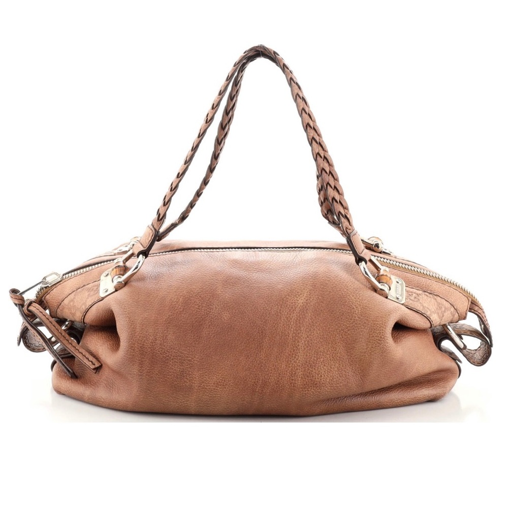 Authentic Gucci Bamboo Bar Shoulder Bag Leather Medium